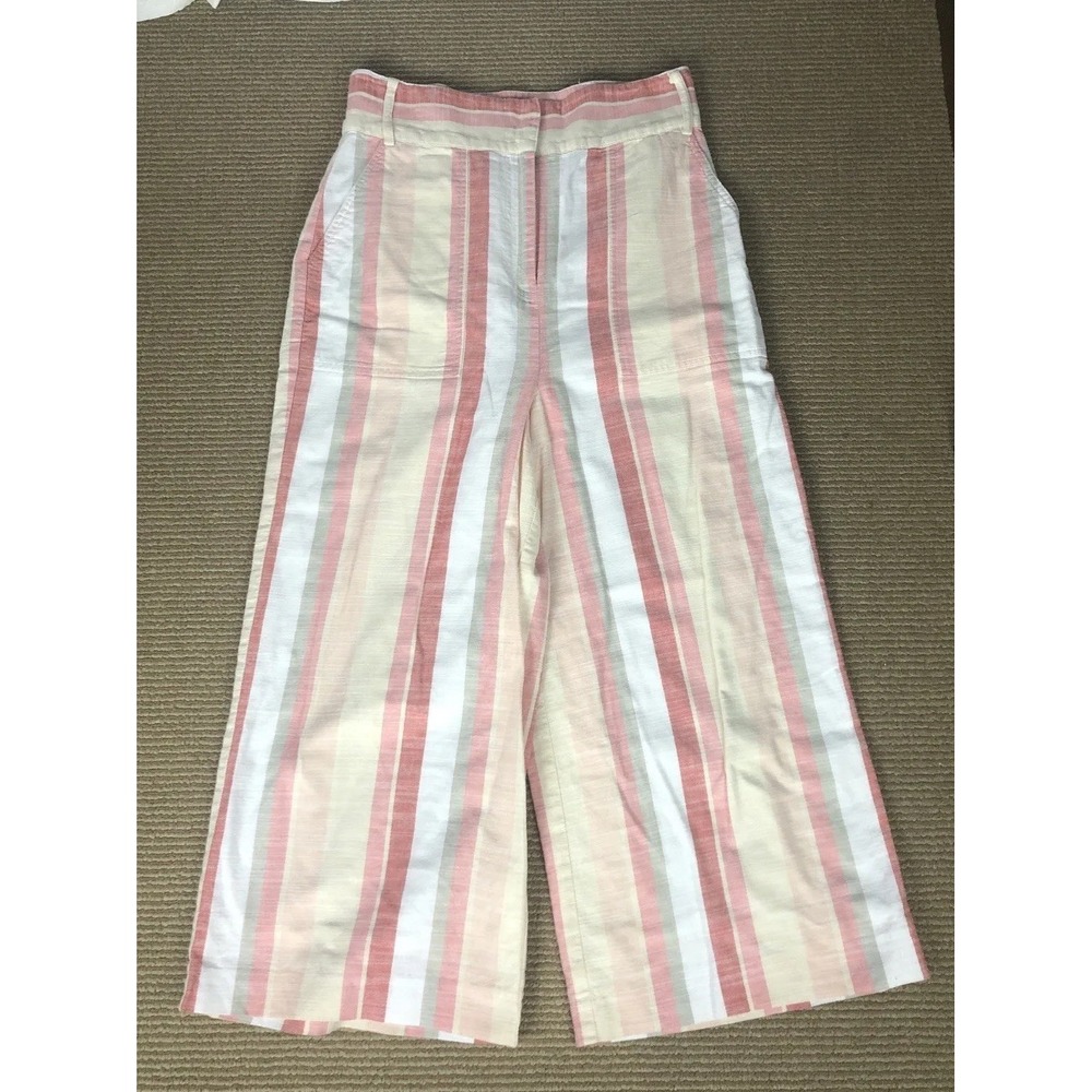 Cremieux Womens Crop Wide Leg High Rise‎ Pants Size 4 Striped Pink Cotton
